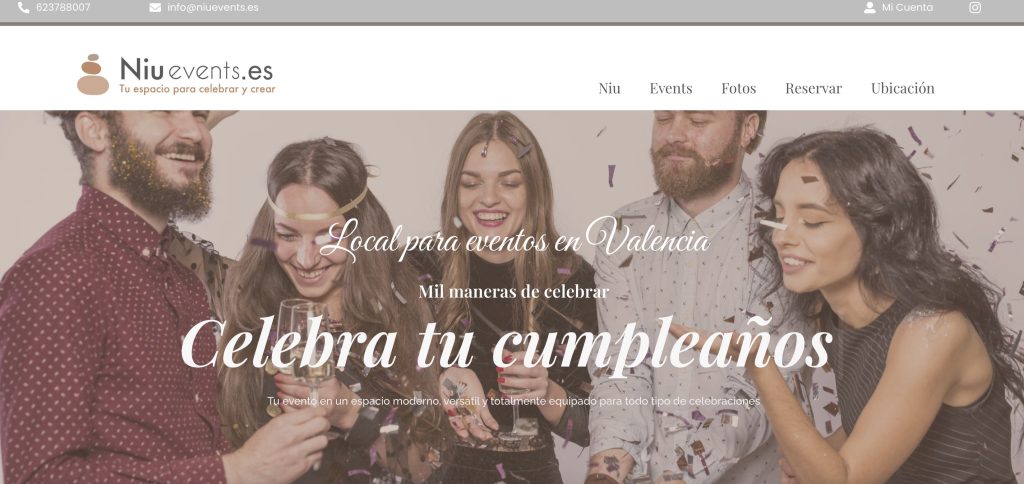 Niu Events - Local de eventos y celebraciones en Valencia. Web diseñada por Tu Creativa