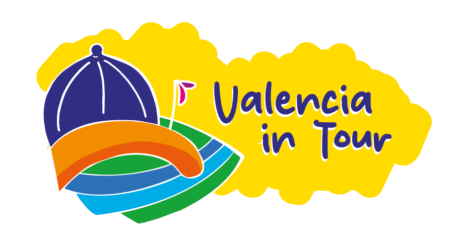 Imagen de un diseño colorido con elementos turísticos y un casco de barco, representando el tour en Valencia. Ideal para promociones de actividades turísticas y culturales en la ciudad.