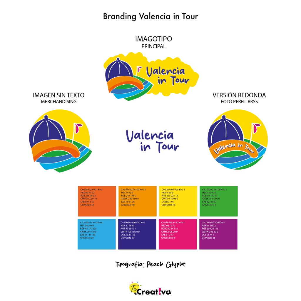 Logo de Valencia in Tour con icono de ciudad y colores vivos, ideal para branding y merchandising en turismo y eventos en Valencia.