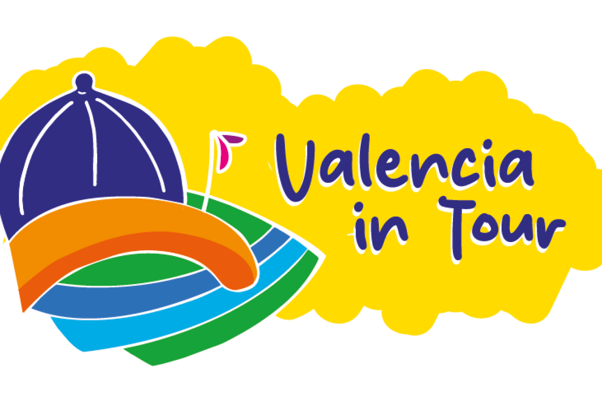 Imagen de un diseño colorido con elementos turísticos y un casco de barco, representando el tour en Valencia. Ideal para promociones de actividades turísticas y culturales en la ciudad.