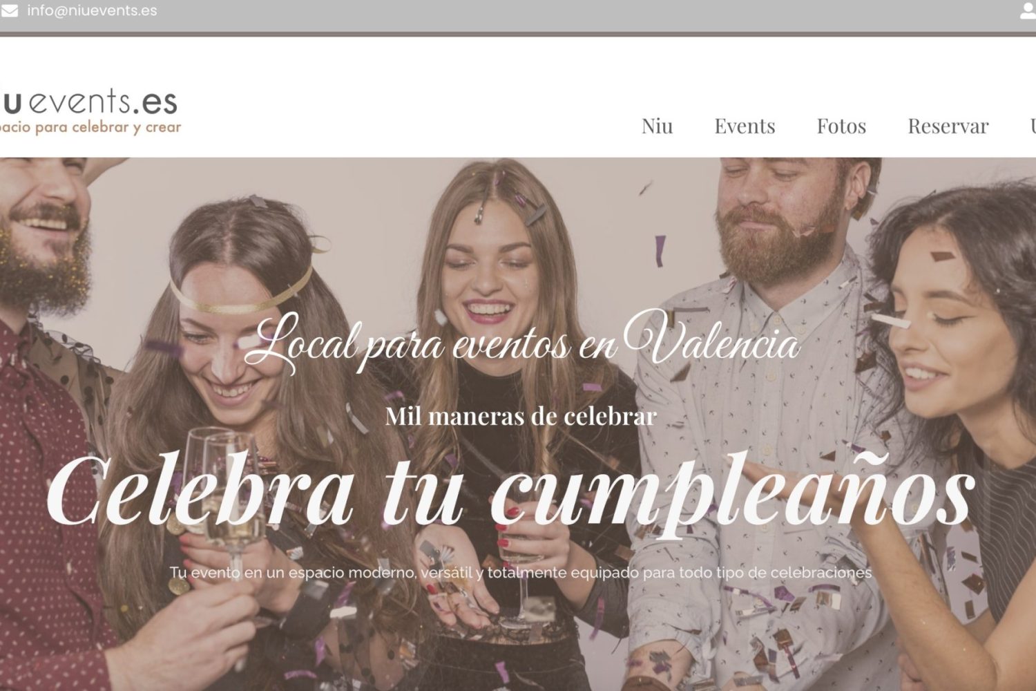 Estudio de Diseño Gráfico Creativo en Valencia y Yecla 24 Niu Events - Local de eventos y celebraciones en Valencia. Web diseñada por Tu Creativa